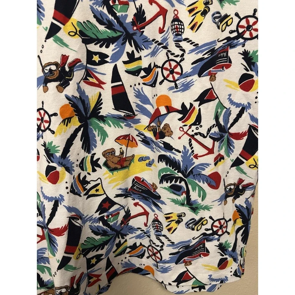Polo Ralph Lauren Bear Classic Fit Beach Nautical Multi Color Polo Shirt Men's S